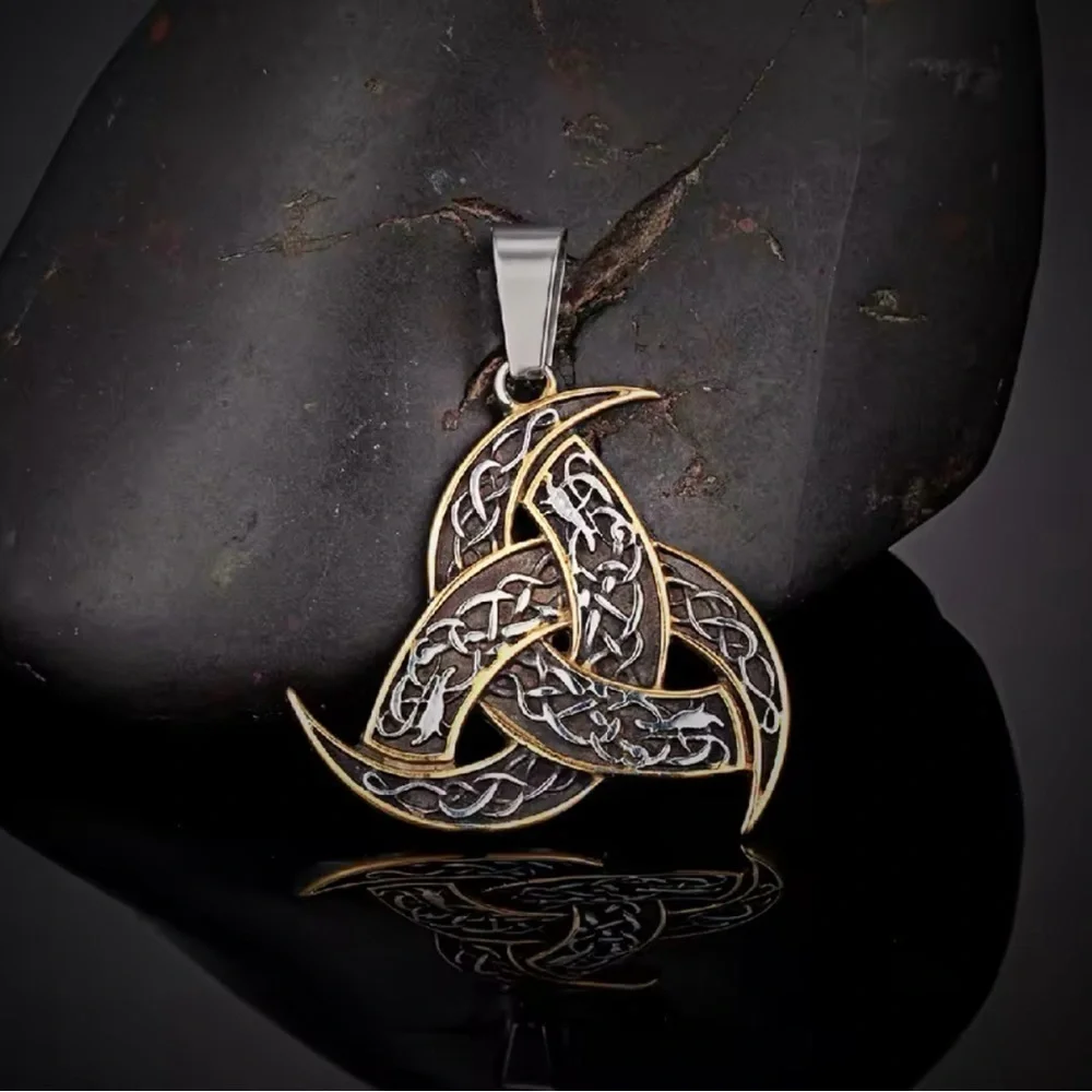 18K White Gold Viking Celtic Triquetra Pendant Necklace Witch Biker Unisex